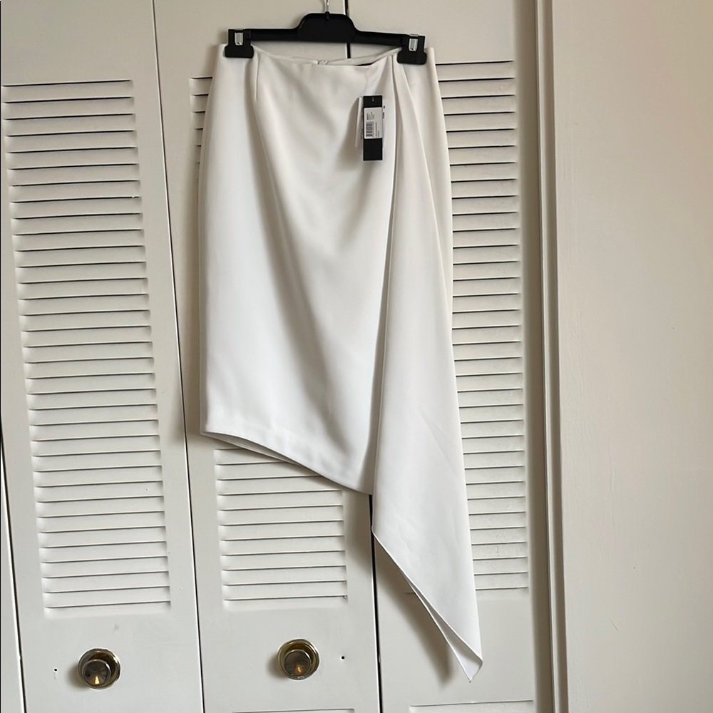 Nicholas - White Crepe Asymmetrical Midi Fold Skirt for Cocktail
